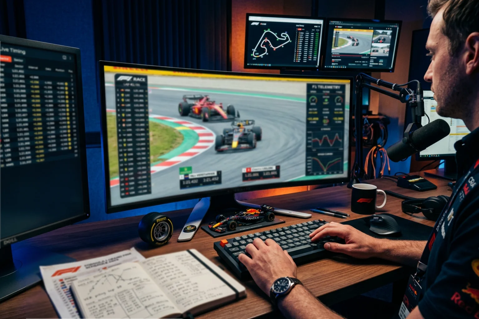 Professioneller Sportwetten-Analyst verfolgt Formel 1 Rennen mit Datenanalyse