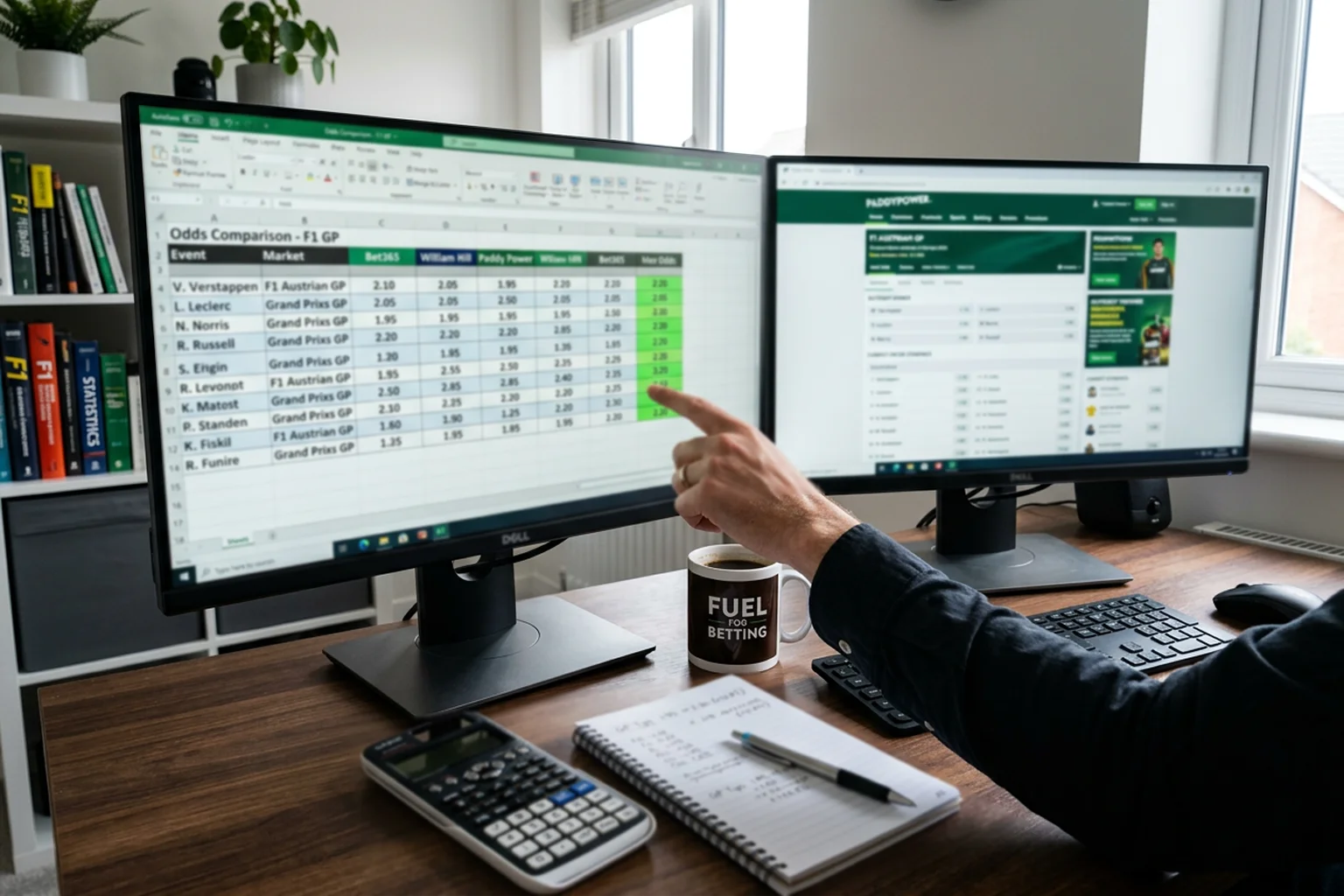 Quotenvergleich auf zwei Monitoren mit Tabelle und Wettseite
